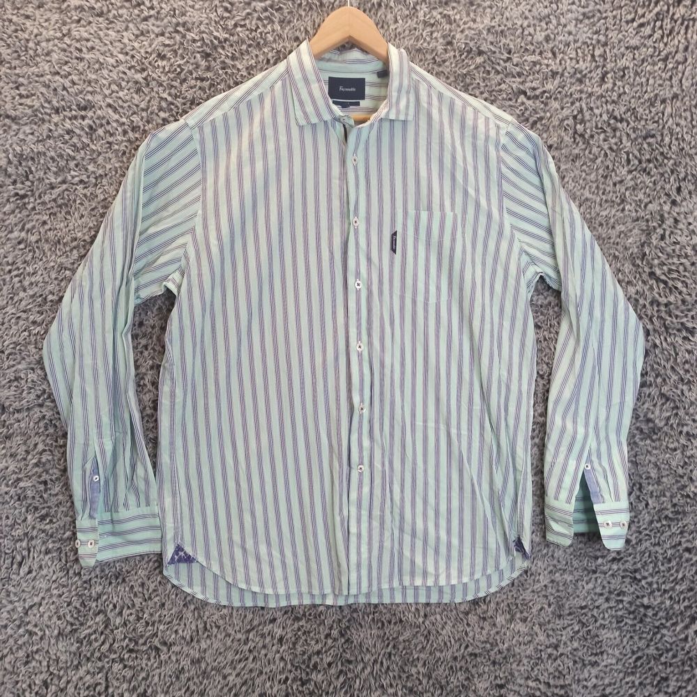 Faconnable Shirt Men Extra Large Blue Stripped Casual Button Down Designed in FR - Picture 1 of 9